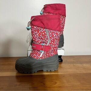 Girls LL Bean Pink Baby Blue Floral Polka Dots Insulate Waterproof Snow Boots 10